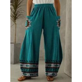 Casual Western Print Wide Leg Women's Pants