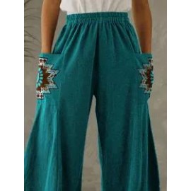 Casual Western Print Wide Leg Women's Pants