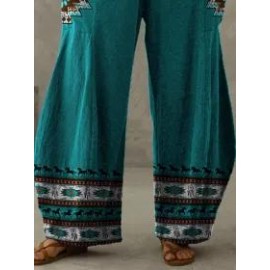 Casual Western Print Wide Leg Women's Pants