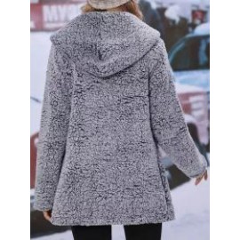 Casual Loose Solid Color Plush Warm Hooded Long Sleeve Coat