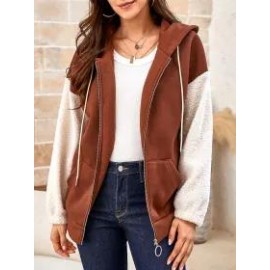 Ladies Polar Fleece Long Sleeve Colorblock Cardigan Sweatshirt
