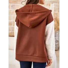 Ladies Polar Fleece Long Sleeve Colorblock Cardigan Sweatshirt
