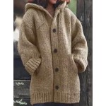 Casual Single Breasted Drawstring Plain Hooded Cardigans