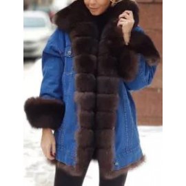 Casual Solid Denim Warm Plush Long Sleeve Coat