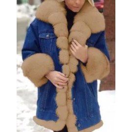 Casual Solid Denim Warm Plush Long Sleeve Coat