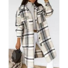 New Women's Long-sleeved Plaid Print Mid-length Shirt Jacket