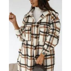 New Women's Long-sleeved Plaid Print Mid-length Shirt Jacket