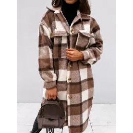 New Women's Long-sleeved Plaid Print Mid-length Shirt Jacket