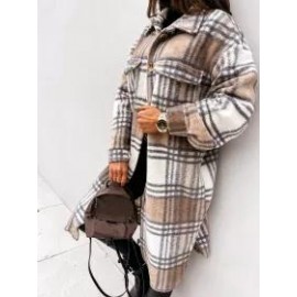 New Women's Long-sleeved Plaid Print Mid-length Shirt Jacket