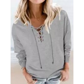 Casual Loose Solid Tie Long Sleeve Hoodie