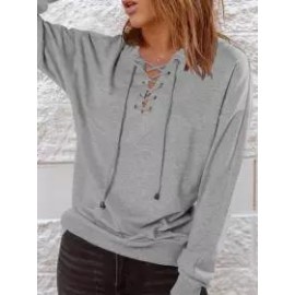 Casual Loose Solid Tie Long Sleeve Hoodie