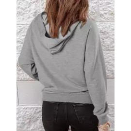 Casual Loose Solid Tie Long Sleeve Hoodie