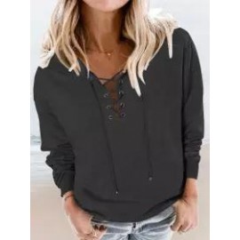 Casual Loose Solid Tie Long Sleeve Hoodie