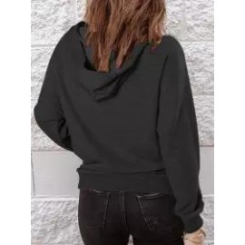 Casual Loose Solid Tie Long Sleeve Hoodie