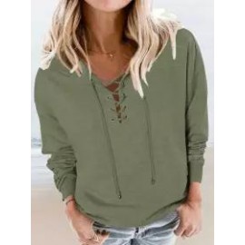 Casual Loose Solid Tie Long Sleeve Hoodie