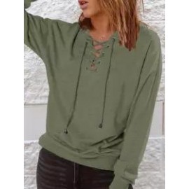 Casual Loose Solid Tie Long Sleeve Hoodie