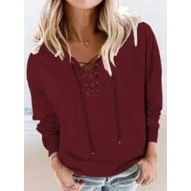 Casual Loose Solid Tie Long Sleeve Hoodie