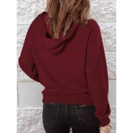 Casual Loose Solid Tie Long Sleeve Hoodie