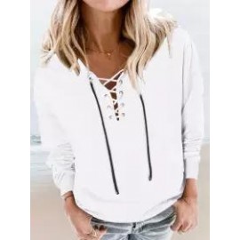 Casual Loose Solid Tie Long Sleeve Hoodie