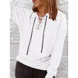 Casual Loose Solid Tie Long Sleeve Hoodie