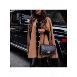 Fashion Color-blocking Buttoned Cape Jacket