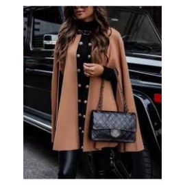 Fashion Color-blocking Buttoned Cape Jacket