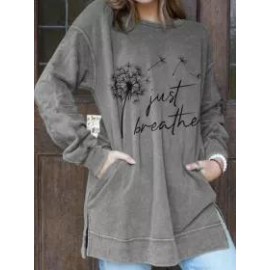 Loose Casual Dandelion Print Crew Neck Long Sleeve Sweatshirt