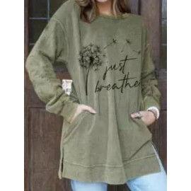 Loose Casual Dandelion Print Crew Neck Long Sleeve Sweatshirt