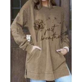 Loose Casual Dandelion Print Crew Neck Long Sleeve Sweatshirt