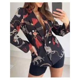 Scarf Print Double Button Flap Detail Blazer