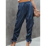 Casual Solid Tie Elastic Waist Pocket Trousers
