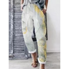 Casual Floral Print High Waist Trousers