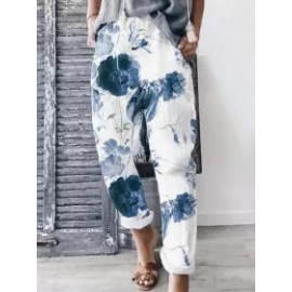 Casual Floral Print High Waist Trousers