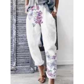 Casual Floral Print High Waist Trousers