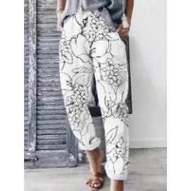 Casual Floral Print High Waist Trousers