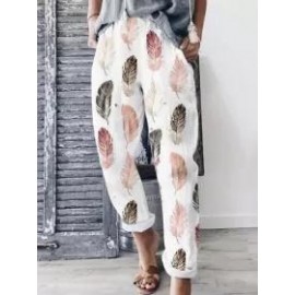 Casual Floral Print High Waist Trousers