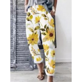 Casual Floral Print High Waist Trousers