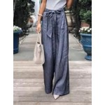 Women's Solid Color Pants Tie Wide Leg Slacks
