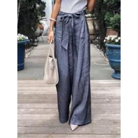 Women's Solid Color Pants Tie Wide Leg Slacks