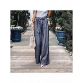 Women's Solid Color Pants Tie Wide Leg Slacks