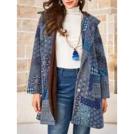 Ladies Ethnic Pattern Cotton Hooded Jacket