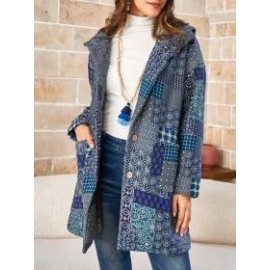 Ladies Ethnic Pattern Cotton Hooded Jacket