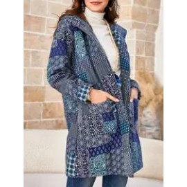 Ladies Ethnic Pattern Cotton Hooded Jacket