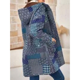 Ladies Ethnic Pattern Cotton Hooded Jacket