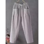 Casual Loose Solid Color Elastic Waist Straight Pants