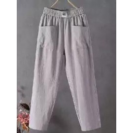 Casual Loose Solid Color Elastic Waist Straight Pants