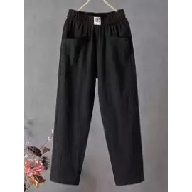 Casual Loose Solid Color Elastic Waist Straight Pants