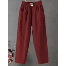 Casual Loose Solid Color Elastic Waist Straight Pants