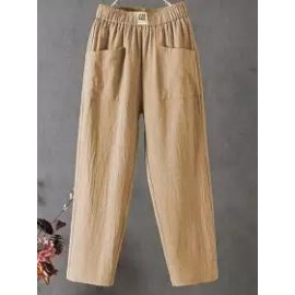 Casual Loose Solid Color Elastic Waist Straight Pants