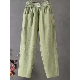 Casual Loose Solid Color Elastic Waist Straight Pants